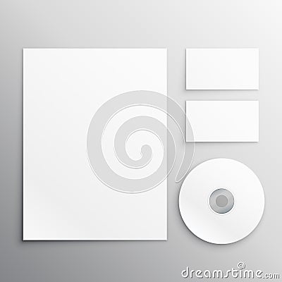 stationery items set including a4 paper, business card and cd dvd Vector Illustration