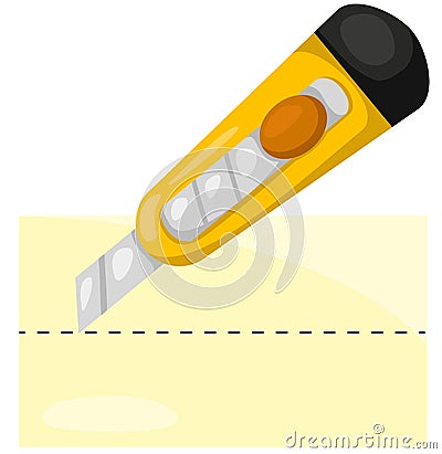 Stationery knife cutting paper Vector Illustration