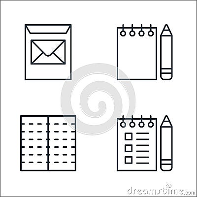 stationery line icons. linear set. quality vector line set such as checklist, notepad, notebook Vector Illustration