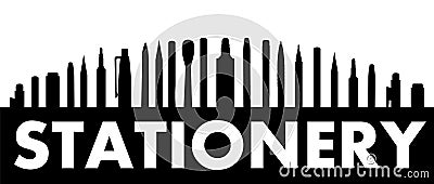 Stationery. Logo. Goods for office, school, creativity. Pens, pencils, brushes. Black silhouette. The object is isolated Vector Illustration