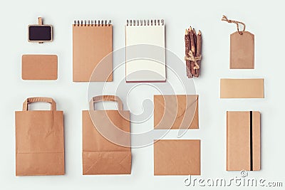 Stationery mock up template for branding identity design. Flat lay Stock Photo