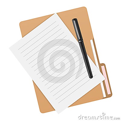 Stationery for office work. Folder, paper, pen Vector Illustration