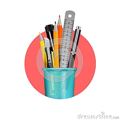 Stationery Realistic Composition Vector Illustration