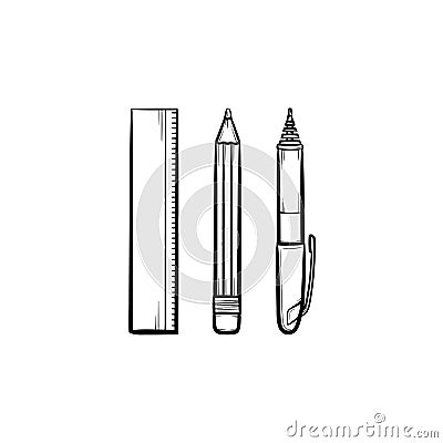 Stationery ruler and pencil hand drawn sketch icon Vector Illustration