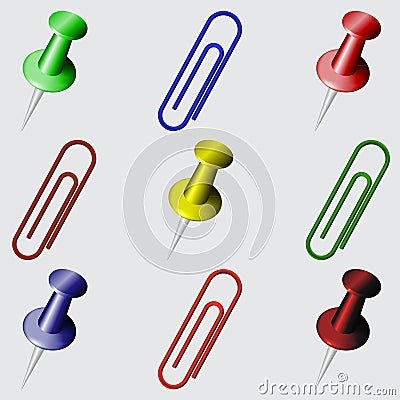 Stationery set. Different colors pins and clips. Stock Photo