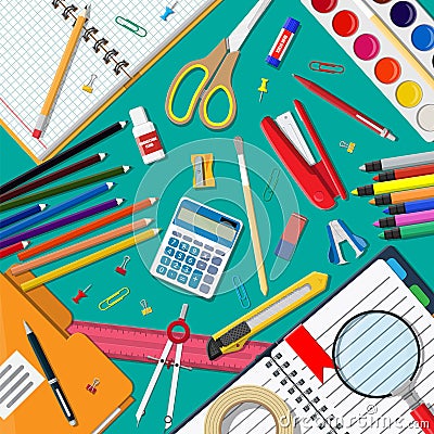 Stationery set icons. Vector Illustration