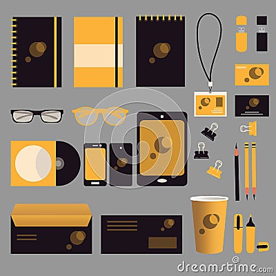 Black and yellow corporate indentity design.Mockup Cartoon Illustration