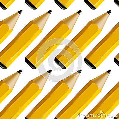 Stationery, wooden yellow pencils on a white background Vector Illustration