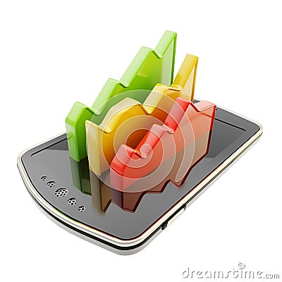 Statistical data indicators over phone screen surface Stock Photo