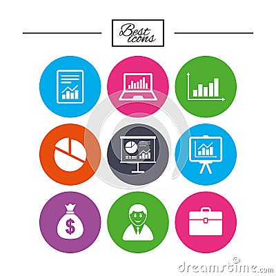 Statistics, accounting icons. Charts signs. Vector Illustration