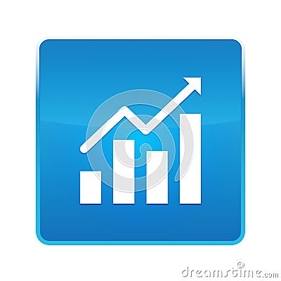 Statistics icon shiny blue square button Stock Photo