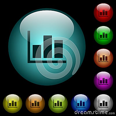 Statistics icons in color illuminated glass buttons Stock Photo