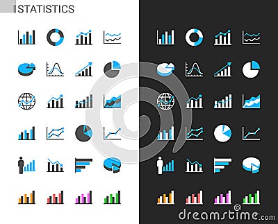 Statistics icons light and dark theme Vector Illustration