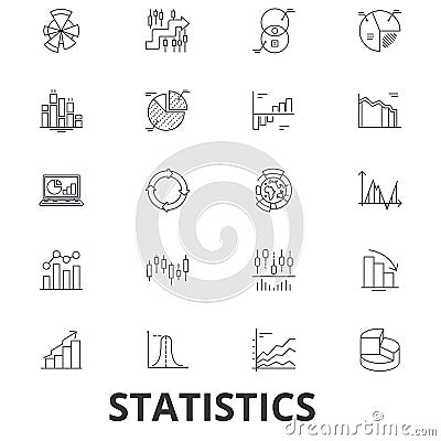 Statistics, infographics, data, chart, number, graphic, analytic, static concept line icons. Editable strokes. Flat Vector Illustration
