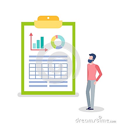 Statistics and Information on Clipboard and Man Vector Illustration