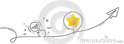 Statistics line icon. Column graph chart sign. Continuous line with plane. Vector Stock Photo
