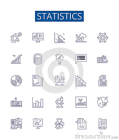 Statistics line icons signs set. Design collection of Statistics, data, analysis, samples, population, variation, mean Vector Illustration