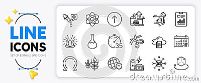 Statistics timer, Calendar graph and Augmented reality line icons. For web app. Vector Stock Photo