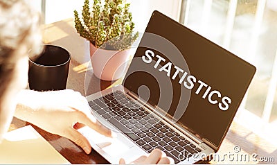 Statistics word on the laptop Social Networking Technology Innovation Concept Stock Photo