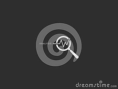 Stats Analysis Magnifying Glass Study Black Background Icon Vector Illustration