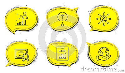 Stats, Networking and Report document icons set. Swipe up sign. Vector Vector Illustration