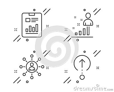 Stats, Networking and Report document icons set. Swipe up sign. Vector Vector Illustration