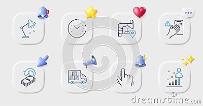 Stats, Table lamp and Dont touch line icons. For web app, printing. Vector Vector Illustration