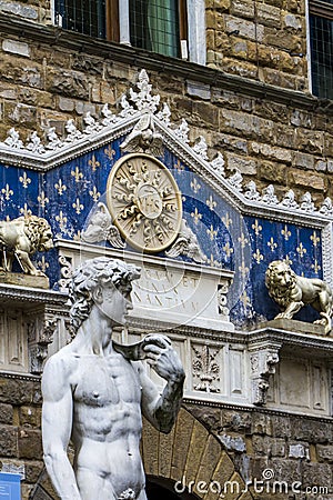 Statua del David and Palazzo Vecchio in Florence Stock Photo