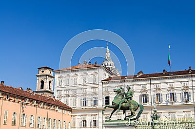 Statua equestre di Polluce monument in front of Royal Palace Palazzo Reale Stock Photo