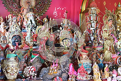 The statue according to the belief in Buddhism, bright colors in Thai temples Stock Photo