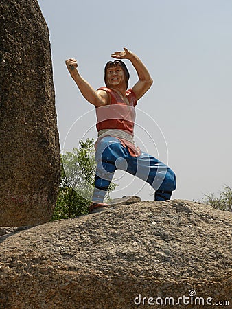 Hyderabad, India - January 1, 2009 Statue of actor Jackie Chan in a fighting pose at Ramoji Film City Editorial Stock Photo
