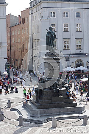 The statue of Adam Mickiewicz in Cracow, Poland Editorial Stock Photo