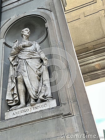 Statue of Amerigo Vespucci, Piazzale degli Uffizi, Florence Editorial Stock Photo