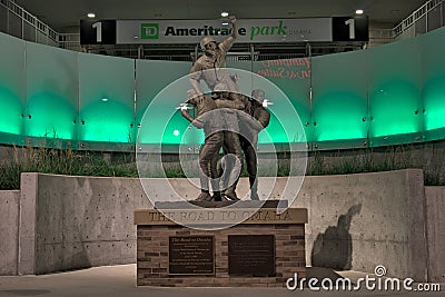 Statue at Ameritrade Park in downtown Omaha Editorial Stock Photo