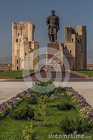 Statue of Amir Temur Tamerlane in Shahrisabz, Uzbekist Stock Photo