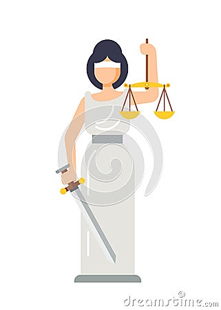Statue of ancient Goddess of Justice Lady Themis. Vector Illustration