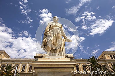 Statue of Andreas Miaoulis in Ermoupolis town hall square, Syros island, Greece Stock Photo