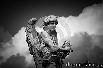 Statue of angel in Rome - B&W Stock Photo