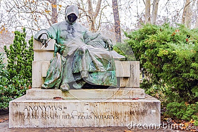 Statue of Anonymous, Vajdahunyad Castle, Budapest, Hungary Stock Photo