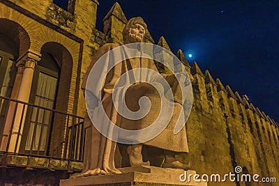 Statue of the arabic philosopher Averroes at the moonlit night in Cordoba, Spain Stock Photo