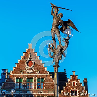 Statue of Archangel Michael in Ghent, Belgium Stock Photo