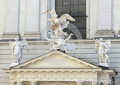 Statue Archangel Michael slaying satan, Vienna, Austria Stock Photo