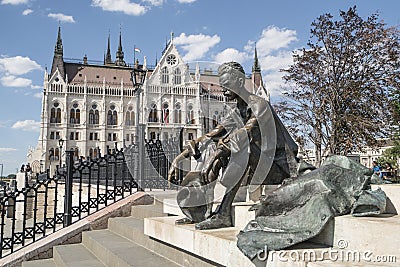 The statue of Attila JÃ³zsef in Budapest Editorial Stock Photo