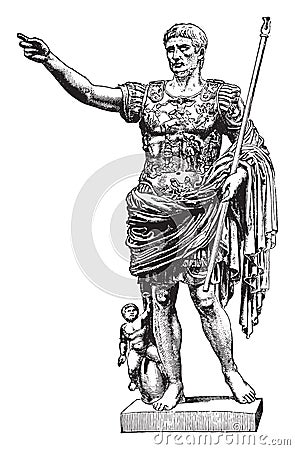 Statue of Augustus, vintage engraving Vector Illustration