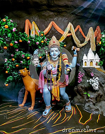 Statue of Bhairav baba in indian temple at mata vaishno devi temple, Vrindavan Stock Photo