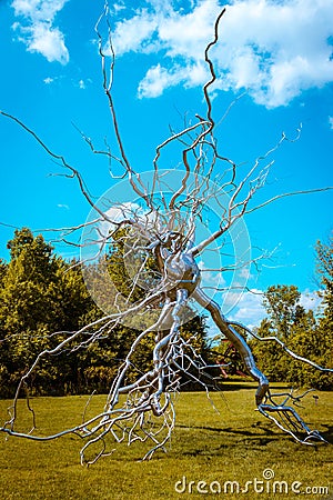 Statue of a brain synapse on display at the Frederik Meijer Gardens in Grand Rapids Michigan Editorial Stock Photo