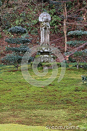 Statue of Buddha and moss garden of Sanzenin Stock Photo