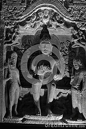 Statue of a Buddha relief carving of Ajanta cave Editorial Stock Photo