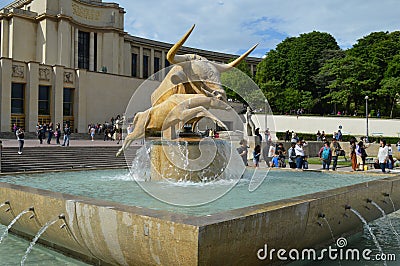 Statue Bull and Calf, Trocadero, Paris Editorial Stock Photo