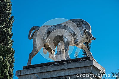 Statue of Bull in Kerameikos, the cemetery of ancient Athens in Greece Stock Photo